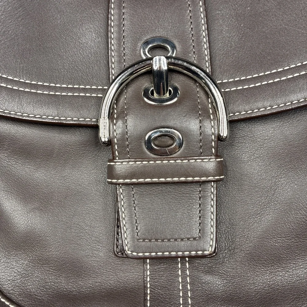 Vintage Coach Soho Y2K Leather Buckle Flap Shoulder Bag Brown Purse F10910
